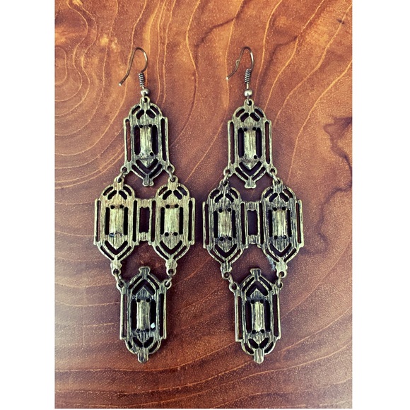 Gorgeous Art Deco brass earrings - Picture 3 of 3